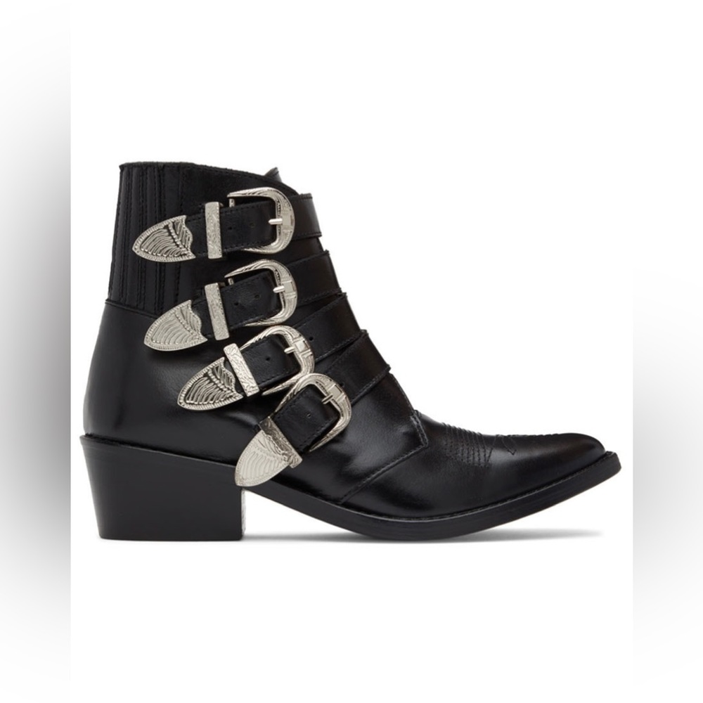 TOGA PULLA | Black Four Buckle Western Boots
